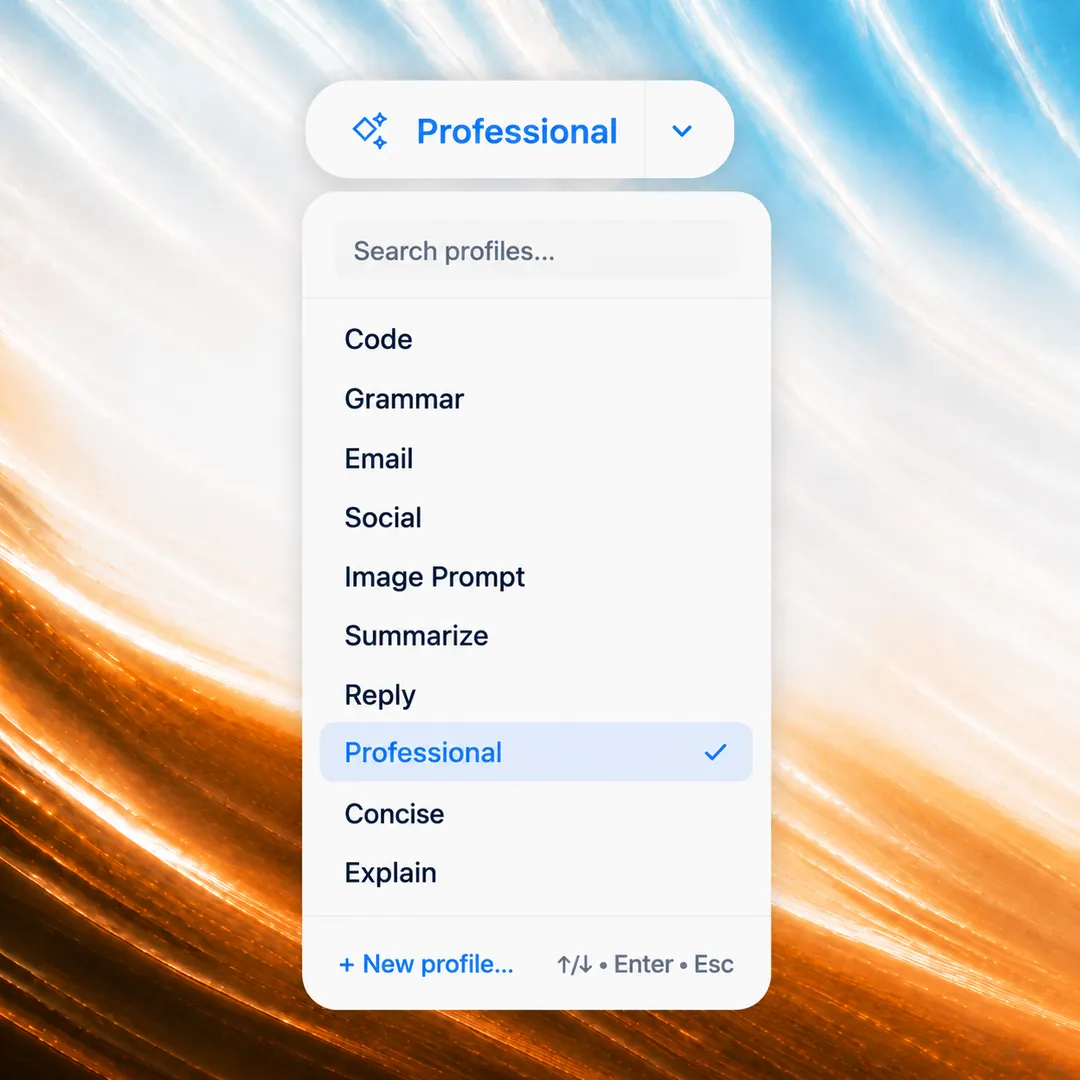 Built-in writing profiles preview